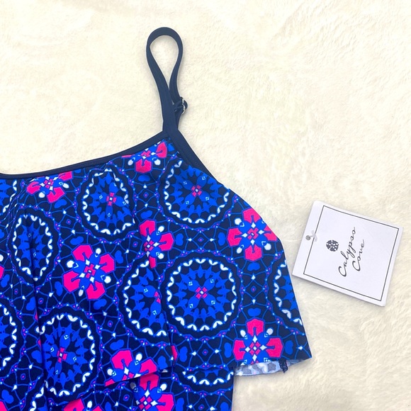 NWT Calypso Cove Double Ruffle One-Piece Navy Swimsuit Size 10  !! - Picture 3 of 6